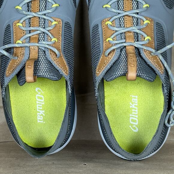 Olukai Nihoa Li Mens Size 12 Gray Knit Leather Trim Casual Lightweight Sneakers - Picture 10 of 11